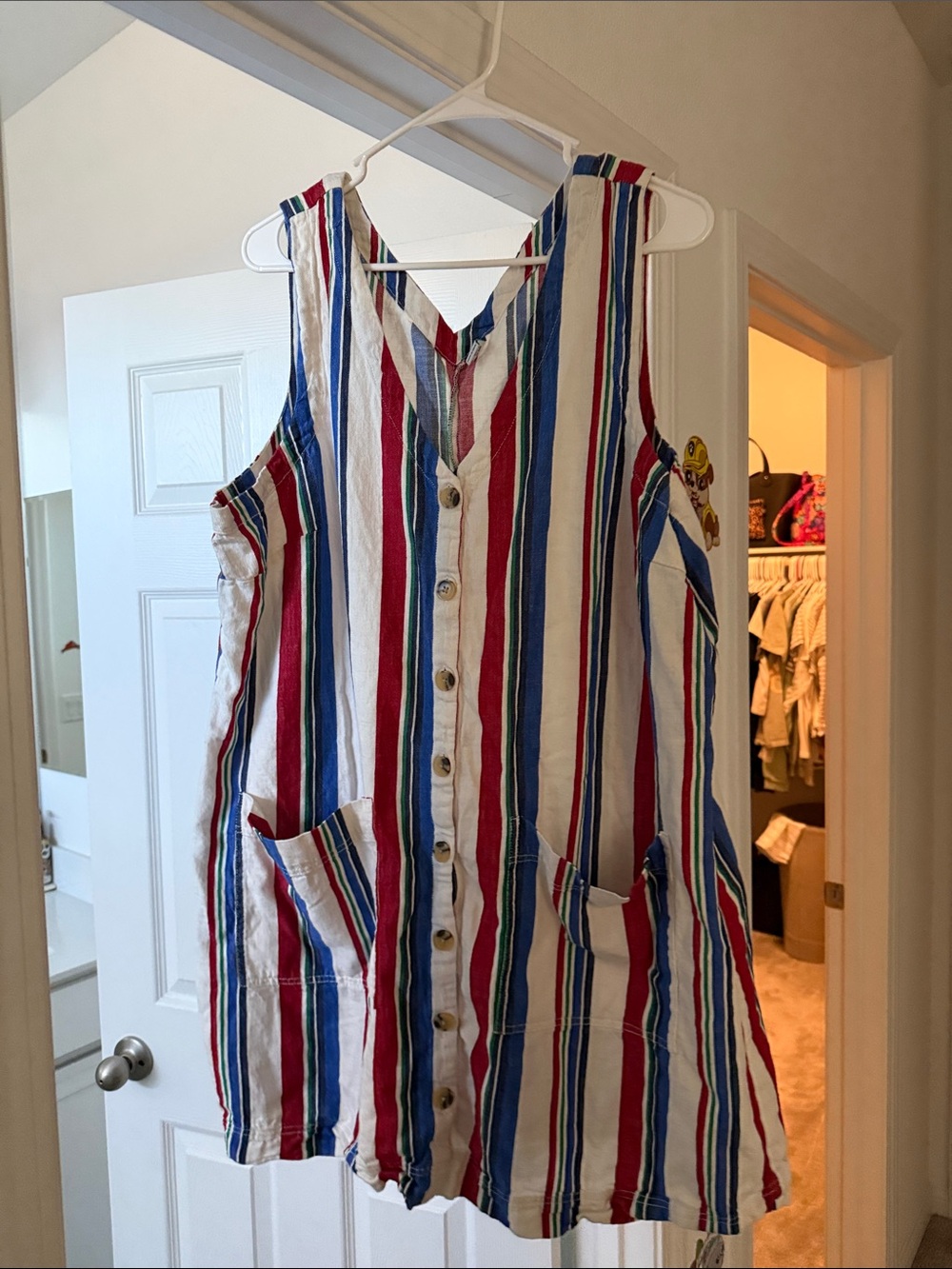 Old Navy Striped Sleeveless Button-Front Midi Dress - Red, Blue & White